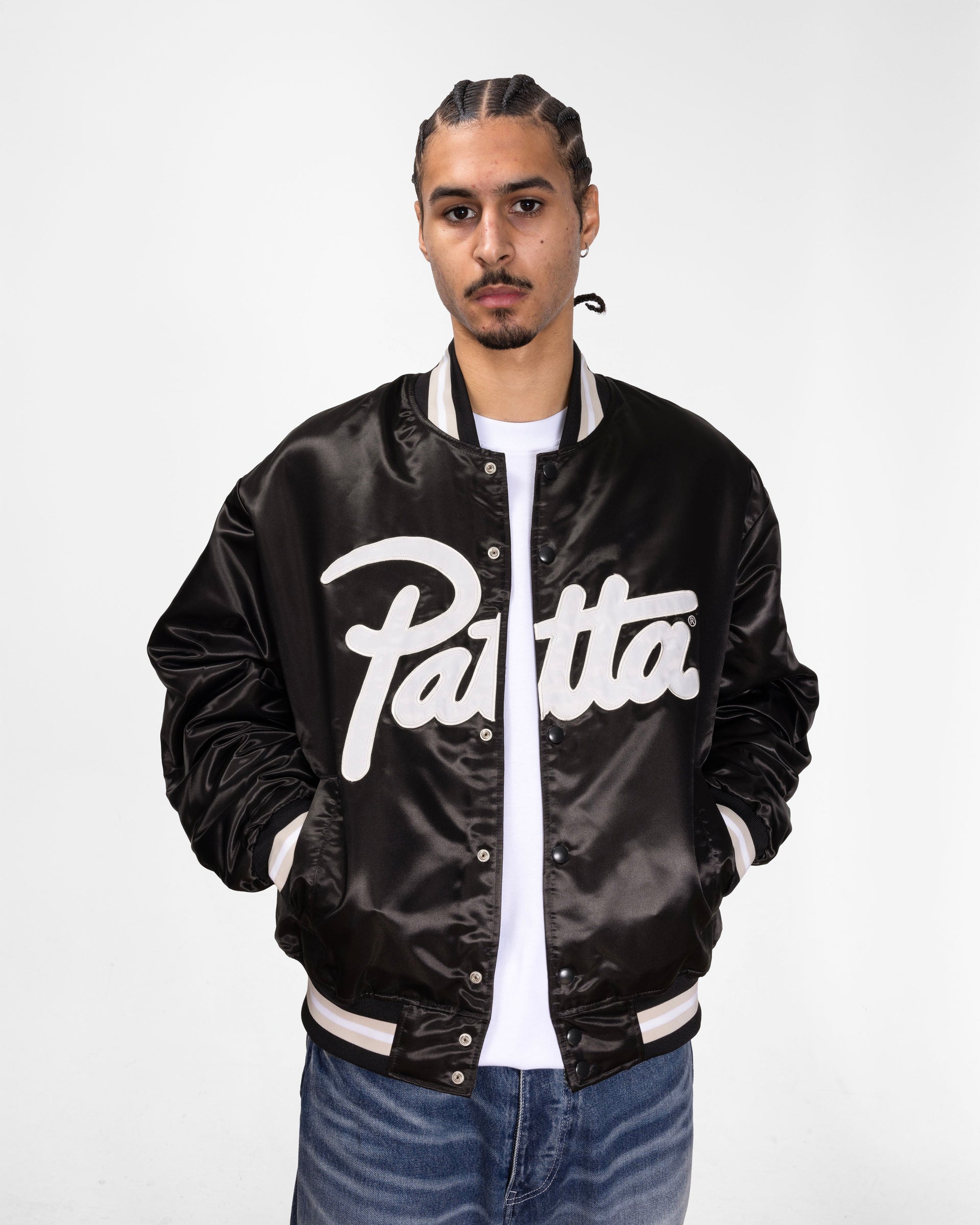Patta Script Logo Satin Varsity Jacket (Black)