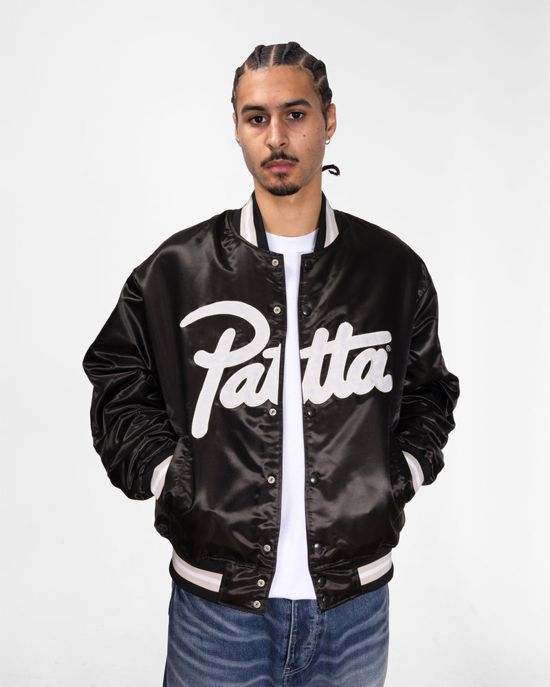 Patta Script Logo Satin Varsity Jacket (Black)