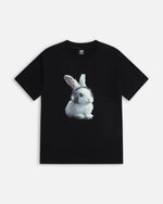 Black Patta Kids Bunny T-Shirt featuring a photo print graphic of a white bunny wearing headphones.