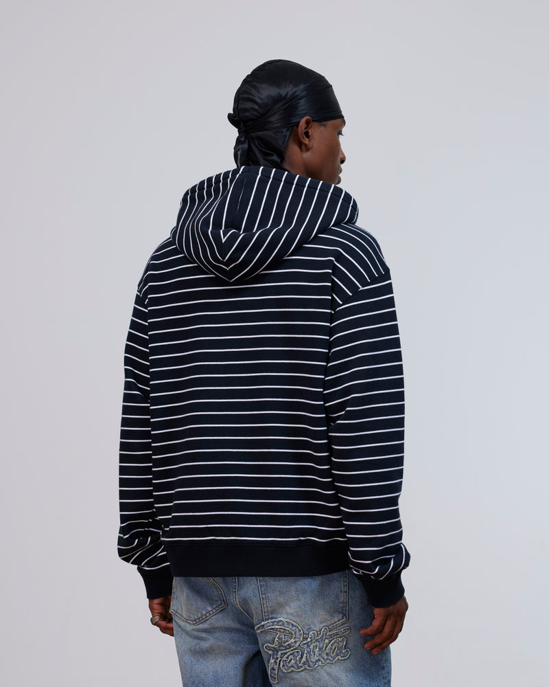 Patta Striped Zip Up Hooded Sweater (Black Iris)