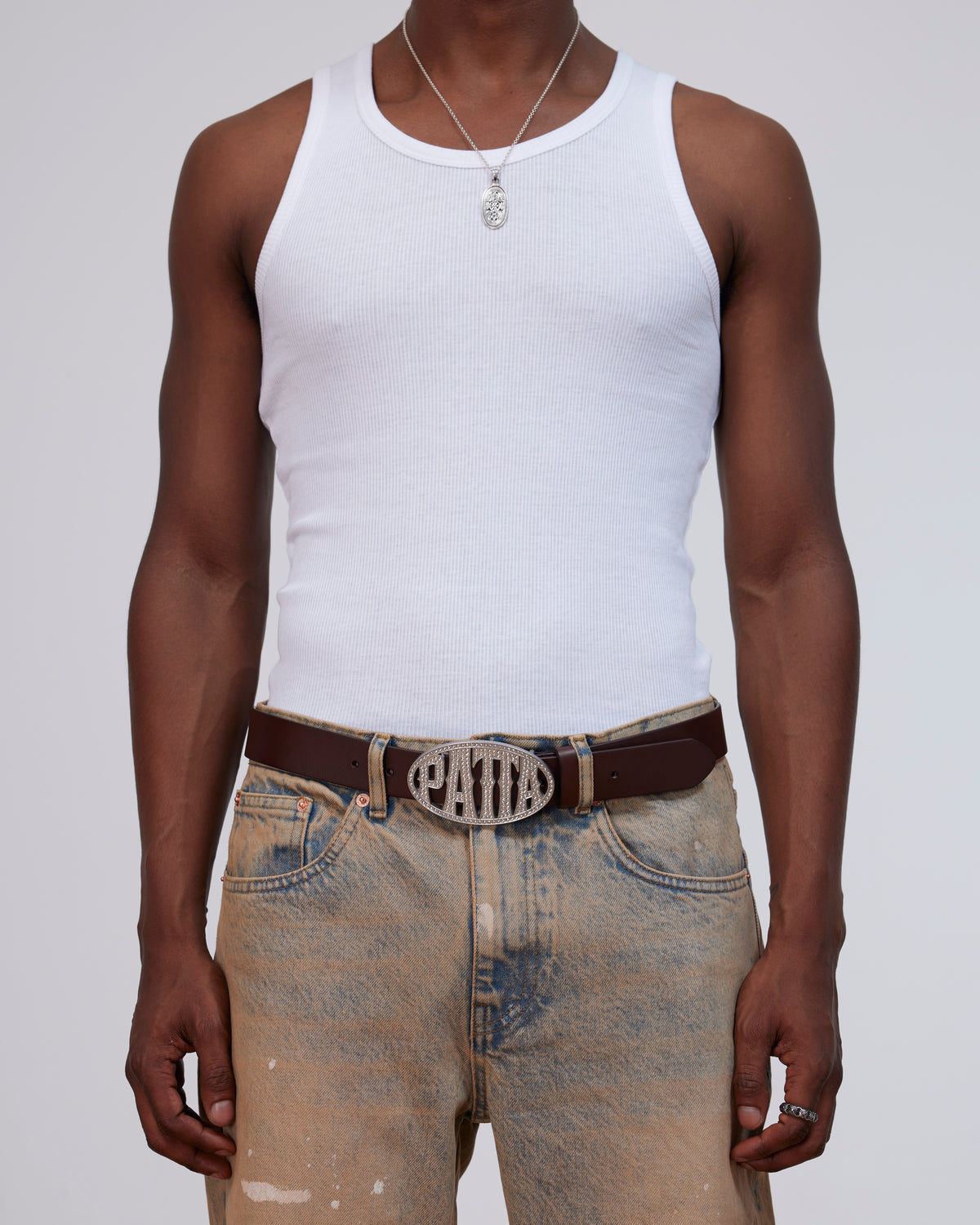Patta Rhinestone Round Logo Belt (Brown)