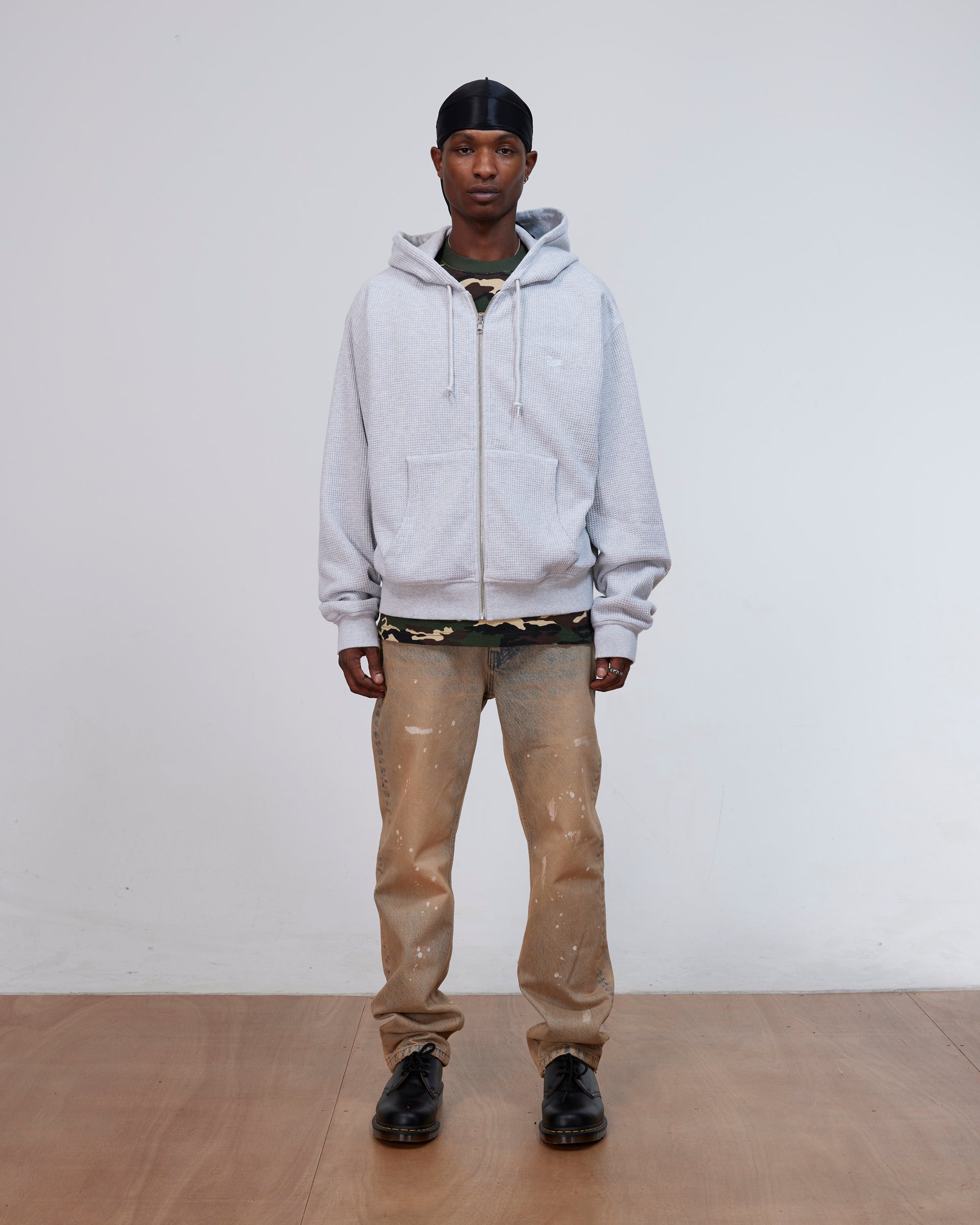 Patta Waffle Reversible Zip Up Hooded Sweater (Grey heather)